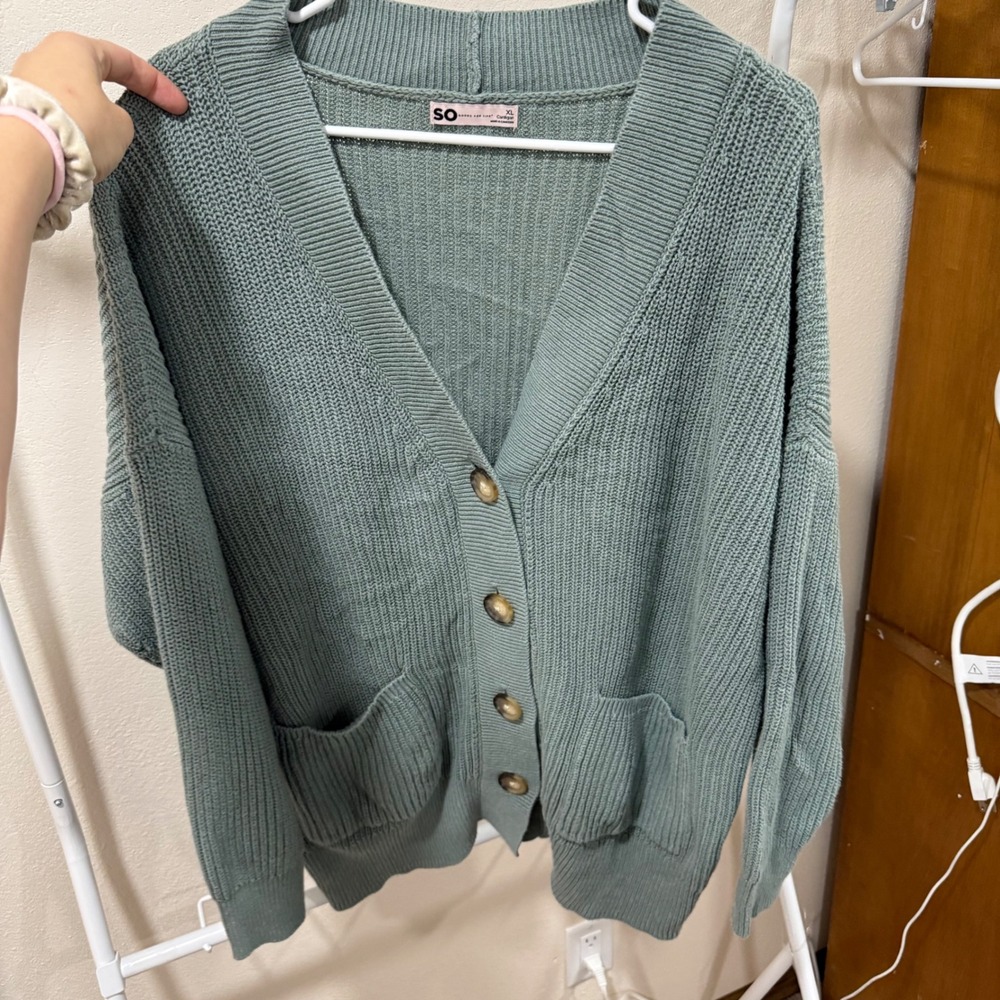 Cottagecore Oversized Cardigan Sage Green XL Button Front SO